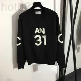 Women's Sweaters Designer Brand Crew Neck Knits Sweater Tops with Letters Beads Milan Runway Crop Top Shirt Clothing High End Elasticity Pullover 6CVP