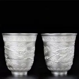 Dragon Phoenix Tea Cup Ceramic Silver Water Cup Luxury CraftsManship Teacups Inlaid med Silver Teacup Artwork Home Drinkware