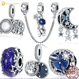 925 Sterling Silber für Pandora-Charms, authentische Perlen, Astronaut, Rakete, Stern, Mond, Charm-Anhänger