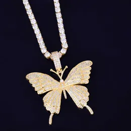 Pendanthalsband Animal Butterfly Necklace Iced Out Gold Color AAA Cubic Zircon Men's Women Hip Hop Rock Jewelry 230621