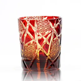 Japansk speciell vintage vinglas Tumbler handskuren blinkande blixtned design bärnsten whisky glas high-end