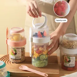 Bento Boxes Colazione Farina d'avena Cereali Sigillo Tazza per insalata Contenitore portatile a due strati con coperchio a forchetta Tuppers Ciotola conica per alimenti Scatola per il pranzo 230621