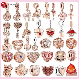 925 Silver Beads Charms Fit Pandora Charm Rose Gold Coffee Cuper Heart Mushroom Charm Evil Evil Eyger Tiger