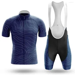 Conjuntos de corrida 2023 conjunto de camisa de ciclismo da Marinha Esporte equipe bicicleta roupas masculinas secagem rápida manga de verão manga estrada passeio babador curto almofada de gel