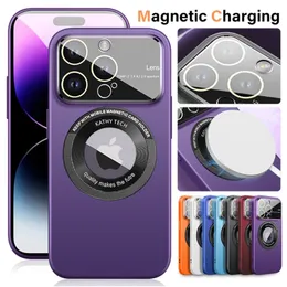 Manyetik Magsafe Kablosuz Şarj Telefon Kılıfları için Kamera Cam Lens Koruma Logo Deliği ile İnce Mat PC Kapağı İPhone 14 13 12 11 Pro Max için
