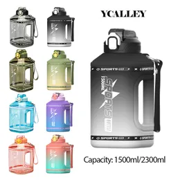 Vattenflaskor Ycalley Sports Bottle 15 liter Silikon Straw Waterbottle 23 liter Big Portable Travel Sport Fitness Cup 230621