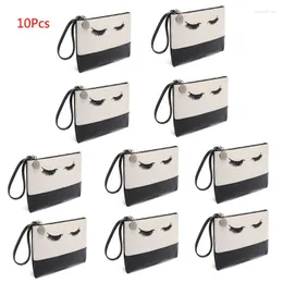 Cosmetic Bags 10 Pcs Fashion Lady Eyelash Pattern With Zipper Clutch Women Make