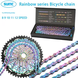Bike Chains SUMC Bicycle chain 9 10 11 12 Speed 116 126L Rainbow Series Hollow Chain For Road MTB Missinglink Compatible SRAM Shimano 230621