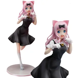 Dekorativa föremål Figurer 22cm Japan Anime Love Is War Figure Shinomiya Kaguya Fujiwara Chika Cute Cat Ear Standing Beautiful Model Toys PVC Static Doll 230621