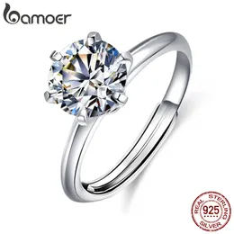 BAMOER 1CT D Cor VVS1 EX Luxo Moissanite Anel de Abertura para Mulheres Jóias de Noivado de Casamento Anel de Prata Esterlina 925