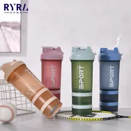 Water Bottles Sports Bottle 500ML Protein Shaker Outdoor Travel Portable Juice Cup With Powder Case Coffee Mugs Leak Proof Drink 230621