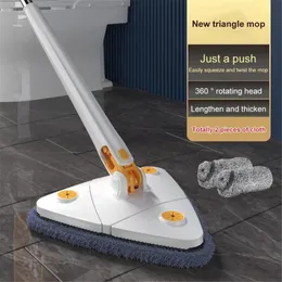 Handpush Sweepers Telescopic Triangle Mop 360 ° Roterbar justerbar rengöringsklänning Våt och torr Använd vattenabsorptionsverktyg 230621