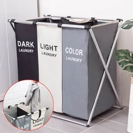 Storage Baskets Dirty Clothes Basket Three Grid Organizer Collapsible Large Laundry Hamper Waterproof Home 230621