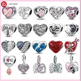 Charms in argento 925 con perline adatte al fascino Pandora Infinite Love Heart Charm Dog Cat Paw Puzzle Mom Sister