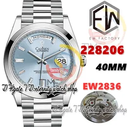 EWF V3 ew228206 A2836 ew2836 automatyczny męski zegarek 40MM lodowo-niebieska tarcza diamenty znaczniki bransoleta ze stali nierdzewnej 904L z tą samą seryjną kartą gwarancyjną zegarki wieczne