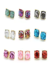 Classic Gold Tone 11cm Boxed Glitter Orecchini per le donne Splendido opale glitter piccolo paillettes resina borchie quadrate Jewelry2603158