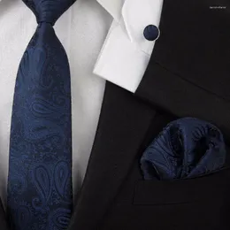 Bow Ties Hooyi 2023 Silk Neck Tie Set Men Navy Floral Necktie CuffLinks Pocket Square Business Wedding