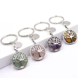 Natural Crystal Stone Original Keychain Tree of Life Keychain Lucky Key Ring Car Decor Women