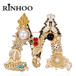 Pins Brooches Rinhoo Vintage Letter A D G S M Enamel Imitation Pearl Baroque Alphabet Initial Wedding Jewelry 230621