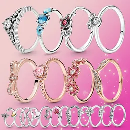 925 Sterling Silver New Fashion Women's Ring Fjäril Ring Par Hjärtring Daisy Jewelry Ring lämplig för original Pandora, en speciell gåva för kvinnor