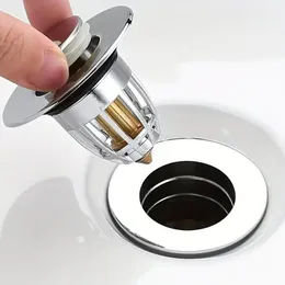 1pc Bathroom Sink Drain Stopper, Universal Stainless Steel Bounce Drain Plug Filter For 1.06"-1.65" Push Type Basin Pop Up Chrome Sink Strainer With Hair Catcher
