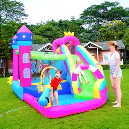 Inflatable Water Slide and Jumping Castle Combo Bounce House Park Playhouse for Kids Bouncy with Splash Pool Outdoor Backyard Princess Crown Theme Waterslide Toys