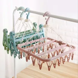 Hangers Racks 1 Pack of 32 Clips Folding Drying Rack Windproof Socks Underwear Baby Hanger Storage Laundry 230621