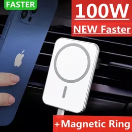 MacSafeの100W磁気車ワイヤレス充電器iPhone 14 13 12 PRO MINI MINI AIR VENT CAR PHONE PHONE HOLDER STAND FAST CAR充電