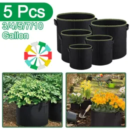 Planters POTS 5 PCS 3/4/5/7/10 Gallon Grow Påsar filt Växtväska Vegetabilisk blomma Växtväskor med handtag Trädgårdsluftning Tygkrukor 230621