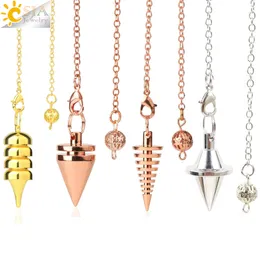 Pendant Necklaces Metal Pendulum for Dowsing Divination Pendulos Spiral Small Cone Gold Color Copper Radiesthesia Pendulums Healing Pendule S974 230621