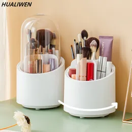 Storage Holders Racks Multifunction 360° Rotating Pen Holder Pencil Lipstick Makeup Brush Bucket Dustproof Cosmetic Box Desktop Organizer 230621