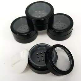 5 10 ml portátil vazio claro maquiagem pó puff caixa recipiente com peneira de sopro de pó e tampa de parafuso preto pote de pó solto