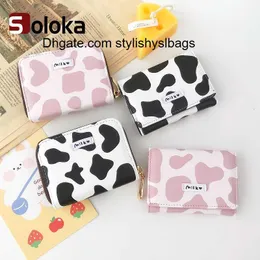 Cross Body Women's Cute Wallet Cow Print PU Leather Business Card Holder Female Girl's Coin Purse Pouch Women Tri-fold Cartoon Short Wallet