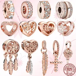 925 Sterling Silver Dangle Charm Rose Gold Spiritual Dreamcatcher Heart Beads Fit Original Pandora Bracelet Jewelry Gift