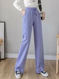 Koreanische bodenlange Hose mit weitem Bein für Damen, Baumwolle, Baggy-Stack-Sporthose, Frühlingsgrau, Schnür-Damen-Jogginghose