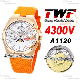 TWF Overseas Perpetual Calendar Moonphase 4300V A1120 Automatik Herrenuhr Roségold Silber Zifferblatt Orange Gummi Super Version Reloj Hombre Edition Puretime A1