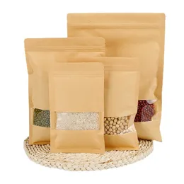 100PCS Wholesale food kraft paper bag window flat flat sealed bag Self-adhesive bag nut agricultural packaging bag Flat bag 1224554
