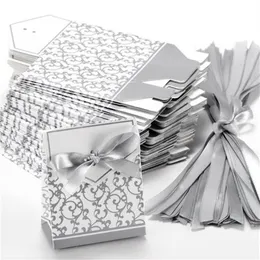 شريط الزفاف حلوى الورق مربع الإبداع Golden Silver Ribbon Wedding Favors Party Gift Paper Paper Box 10 PCS Boxes Candies Favou245e