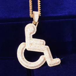 Pendanthalsband Rullstolar Handicap Sign Necklace Gold Color Charm Bling Cubic Zircon Men's Hip Hop Rock Smycken 230621
