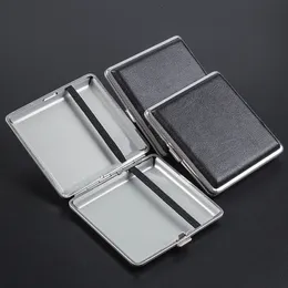 Holds 20 Cigarettes Men's Protable Cigarette Case Black Double Side Leather Anti-sliding Alloy Double-opened Thick Cigarette Storage Box