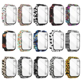 Glass+Case لـ Apple Watch 44mm 40mm 42mm 42mm 38mm Cover Cover Hard PC PCPER PROMPER FROMER FOR IWATCH SERIES 7 SE/6/5/3/2/1