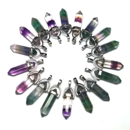 Pingentes de cristal de fluorita suspensão quartzo natural pedras preciosas encantos para mulheres hexagonal reiki cura