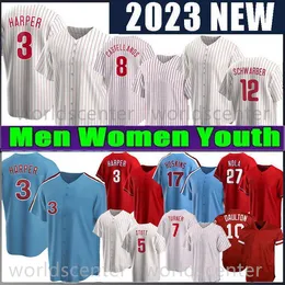 Mens Women Youth 7 Trea Turner New 3 Bryce Realmuto Harper 12 Kyle Schwarber Kids Blue White Red Bearted Baseball Jerseys