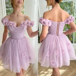 Sweet Light Purple Short Homecoming Dresses Floral Appliques Mini Cocktail Homecoming Dress with lace up back