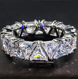 2023 Fedi nuziali più vendute Gioielli di lusso Argento sterling 925 Taglio a triangolo 5A Zircone cubico Diamante CZ Pietre preziose Festa fatta a mano Anello da donna con fascia di fidanzamento Regalo