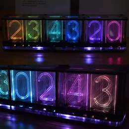 Skrivbordklockor Big teckensnitt DIY Rainbow RGB fullfärg LED Digital Retro Glow Analog Nixie Tube DS3231 Electronic Clock Music Spectrum Display Kit 230621
