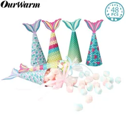 Present Wrap Ourwarm 48sts Mermaid Party Paper Sweet Candy Present Box Hanging Bag Baby Baby Shower Wedding Birthday Party Favors Supplies 230621