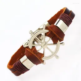 Charm Bracelets Fashion Jewelry Vintage Brown Leather Men Couple Hope Rudder Bangles For Women Pulseras MujerCharm Raym22