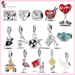 För Pandora Charm 925 Silver Beads Charms Sunflower Airplane Pendant DIY Charm Set Pendant