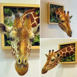 Objetos decorativos Estatuetas Cabeças de girafa Decorações para pendurar na parede 3d Escultura de girafa montada na parede Arte da parede Estátua de animais realistas Enfeites para decoração de casa 230621